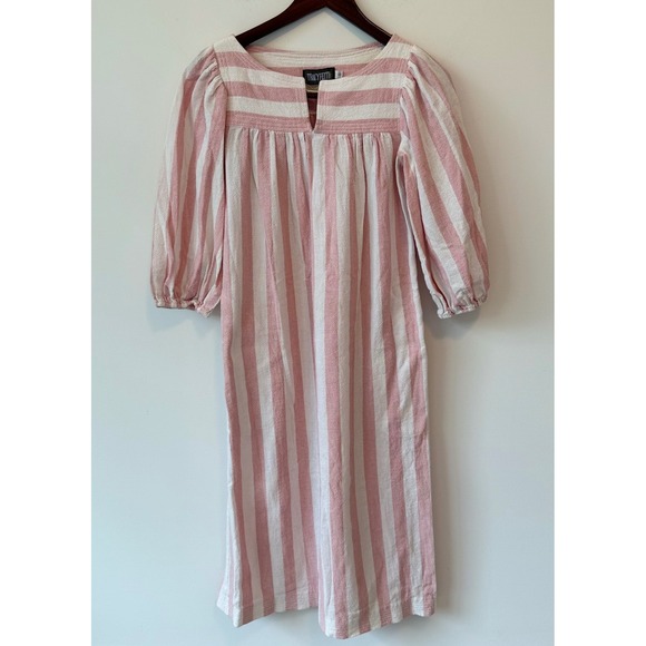 Tracy Feith Dresses & Skirts - Vintage Tracy Feith Pink White Striped Cotton Midi Dress Puff Sleeve Size 0